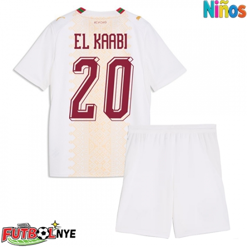 Camiseta Marruecos Ayoub El Kaabi #20 Visitante Equipación para niños Mundial 2026 manga corta (+ pantalones cortos)